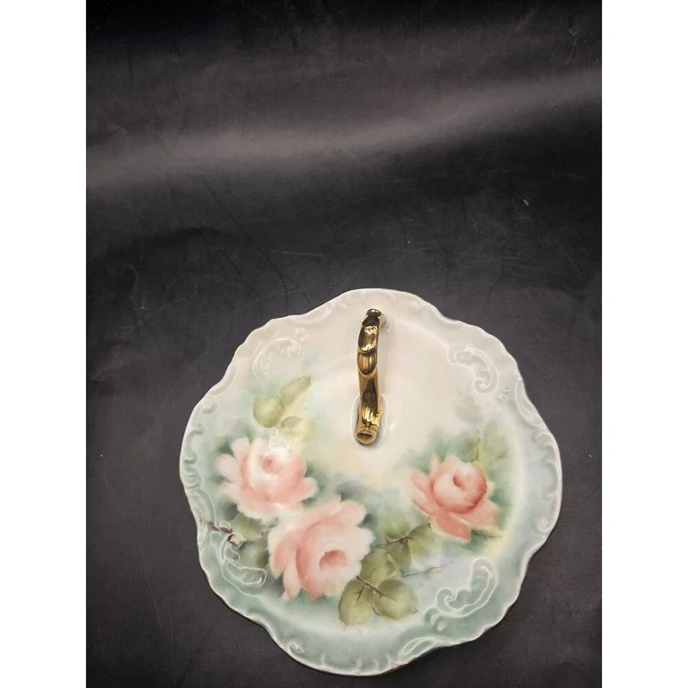 Antique Lemon Wedge Serving Plate Nappy Dish Tea Time Hand Painted Roses
